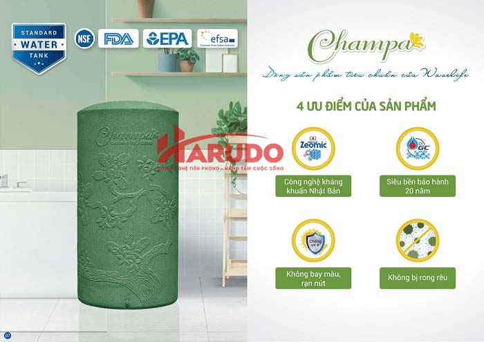 Những đặc điểm của bồn nước kháng khuẩn Wavelife Champa
