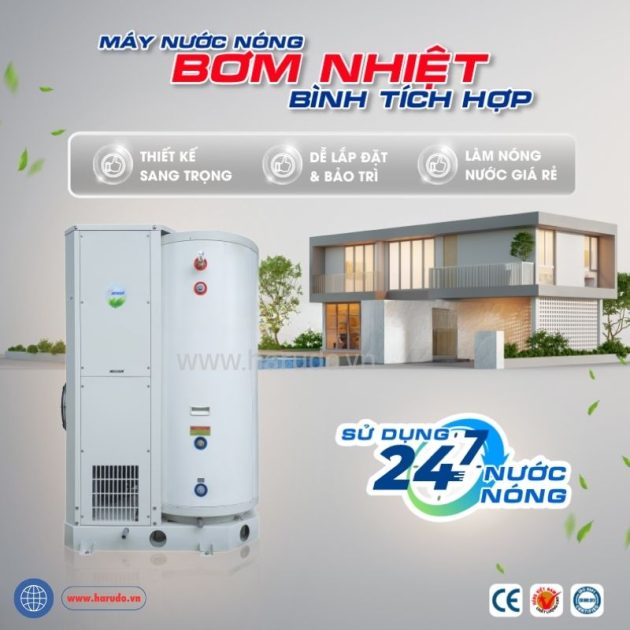 Công năng của máy nước nóng trung tâm heat pump bình tích hợp Megasun MGS-3.5-250