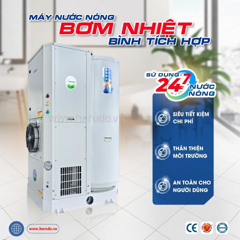 Máy bơm nhiệt bình tích hợp Megasun MGS-3.5-200 có hiệu quả điện năng cao
