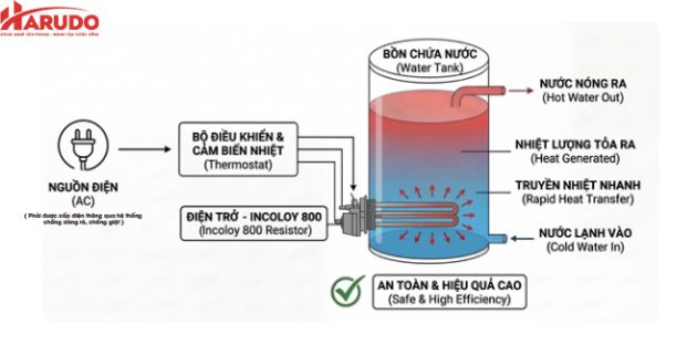 Nguyên lý hoạt động của Điện trở đun nước Megasun Incoloy 800 MGS-10K-EU