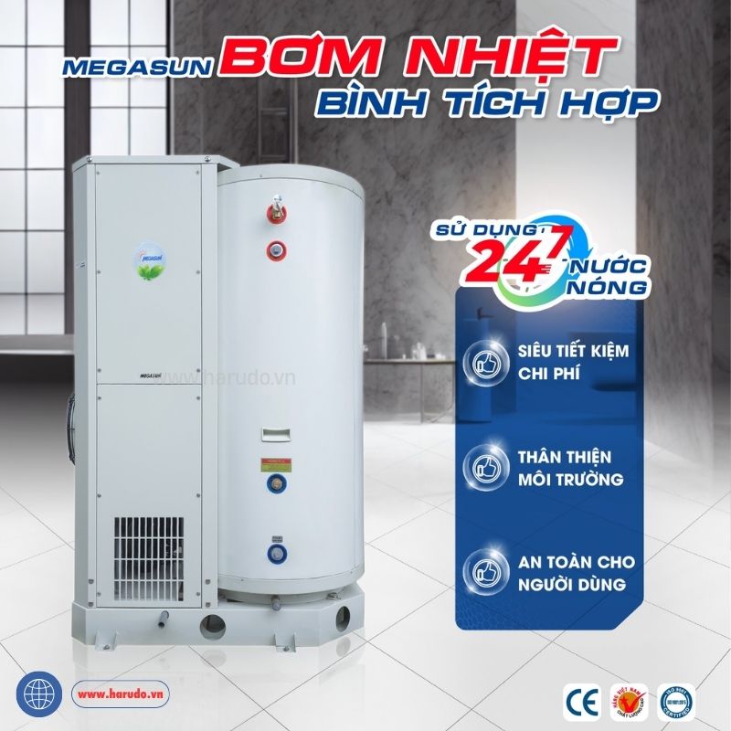 Ứng dụng thực tế của bơm nhiệt gia đình bình tích hợp Megasun MGS-3.5-150