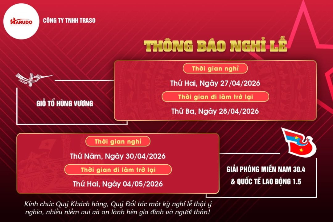 Harudo - Traso thông báo nghỉ lễ Giỗ Tổ Hùng Vương - ngày Giải Phóng Miền Nam 30.4 và Quốc Tế Lao Động 1.5