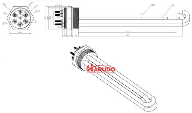 Cấu tạo điện trở đun nước phi 12 gồm dây điện trở và lớp cách điện MgO