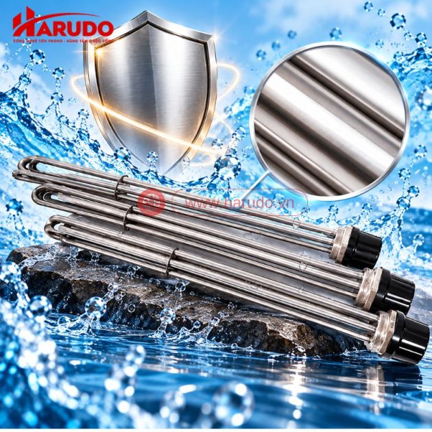 HRD-6KW-220V/380V-INOX304-R49-L525mm có vỏ INOX 304 chống ăn mòn tốt